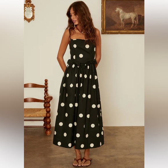 NWT Ciao Lucia Neroni Polka Dot Bow Ribbon Cotton Poplin Open Back Maxi Dress - Picture 4 of 16